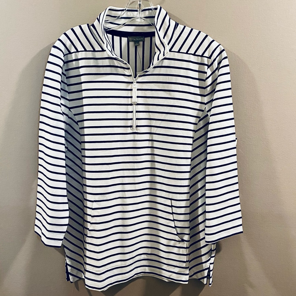 Talbots 1/4 Zip Braided Stripe Pullover